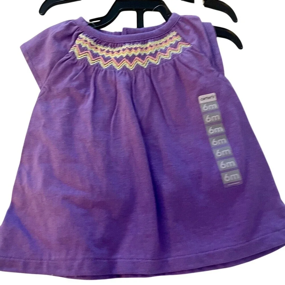 Carter's 3 piece Purple floral‎ Baby romper and  shirt/ pant set 6m New